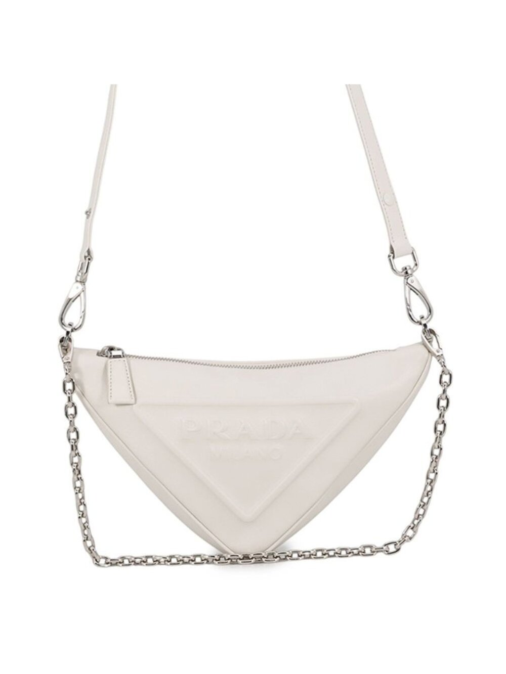 Prada Shoulder Bag Leather Triangle Logo Mini 2-Way White